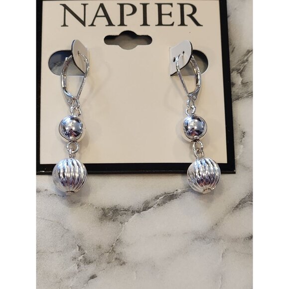 Napier Silver-Tone Ball Drop Earrings With Lever Back Closure For Women - Picture 1 of 5
